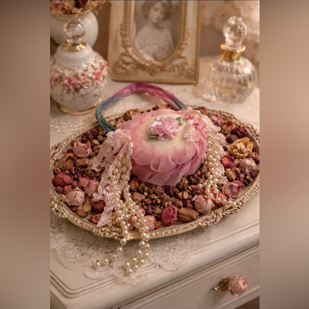 Vintage Pink Floral Hat with Pearls